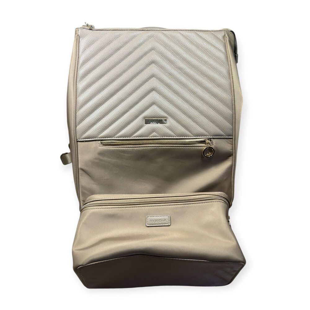 MinkeeBlue Leather Beige Backpack Lunch Bag Compartment School Travel Bag